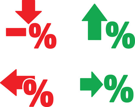 Up, down, left, right percentage change arrows set