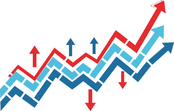 Upward and downward zigzag arrow trend lines illustration