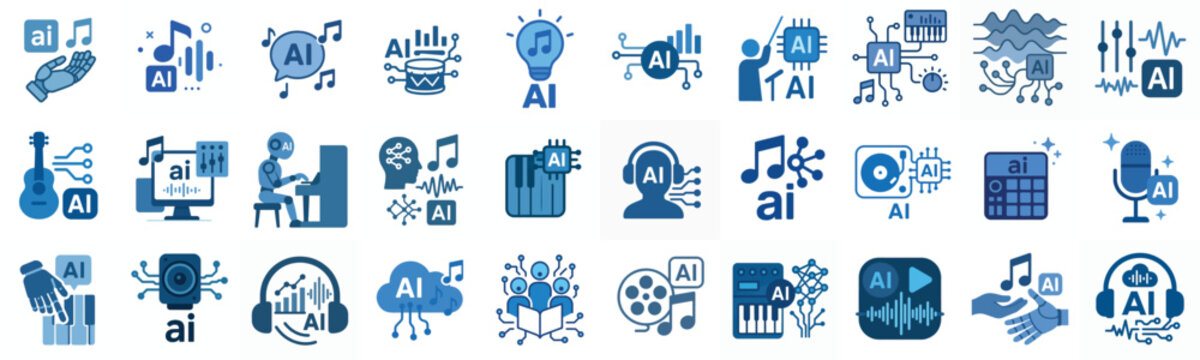Flat vector icon AI music creation blue color