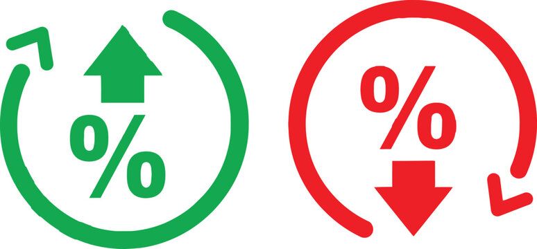 Up and down percentage change arrows with zero symbol