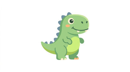 Cute cartoon green dinosaur standing and smiling. © Areda