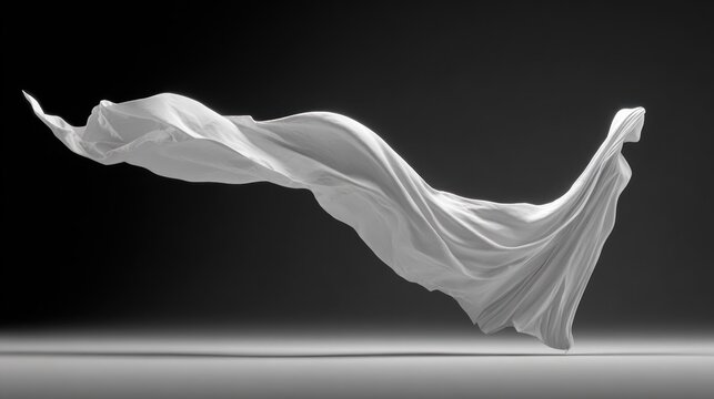 Flowing white fabric billows dramatically against a dark  background