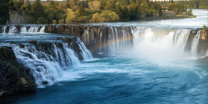Grand cascade tumbling over multiple ledges into a serene natural basin
