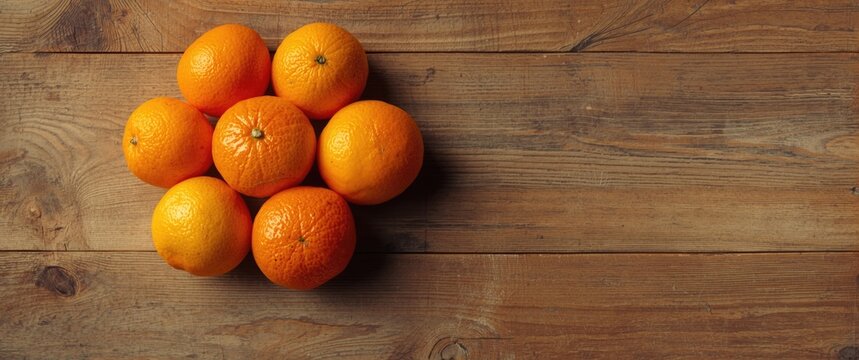 Group of citrus oranges positioned on an aged wooden backdrop