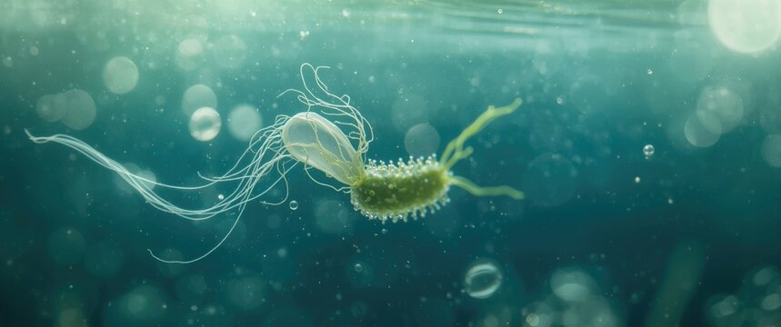 Engulfment process of Paramecium Bursaria by Amoeba Proteus in aquatic environment