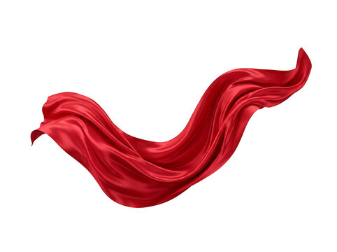Flowing red silk fabric wave with elegant curves and soft folds isolated on transparent background