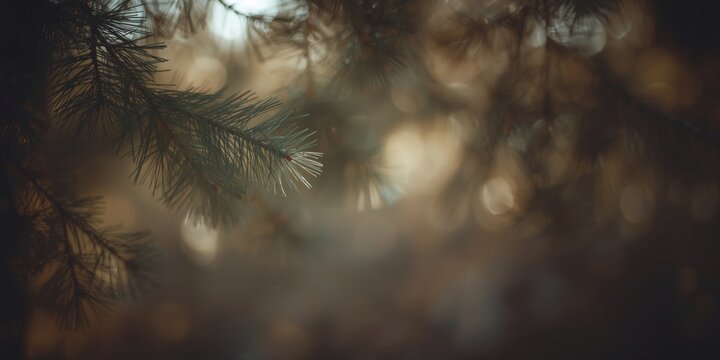 Hazy pine boughs softly blurred for an elegant Christmas card backdrop