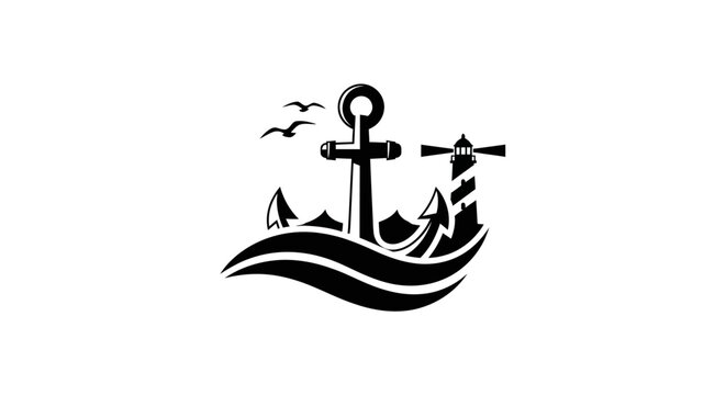 Black and white nautical anchor symbol.