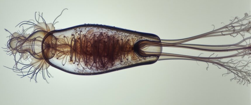Close up view of single celled flagellated Euglena genus for educational microscopy