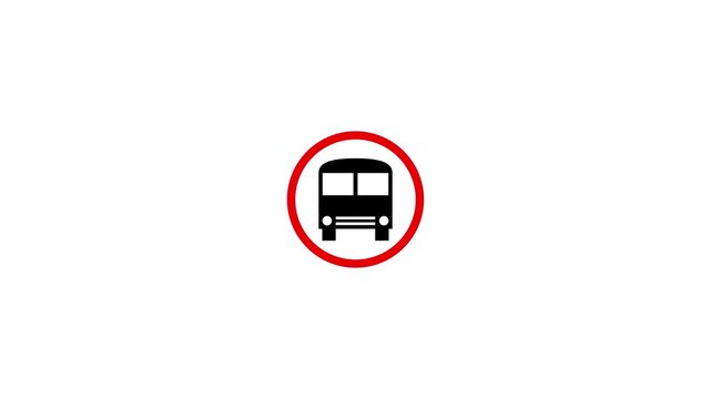 Red and black road sign indicating a bus stop 4k animated on a white background