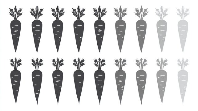 Multiple rows of stylized root vegetables display a gradual shift in tone from dark to light shades.