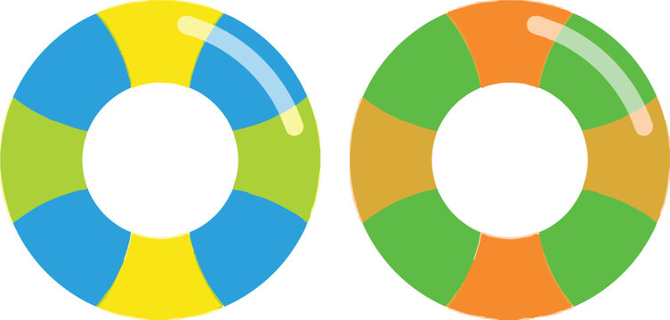 Colorful inflatable swim rings side by side.