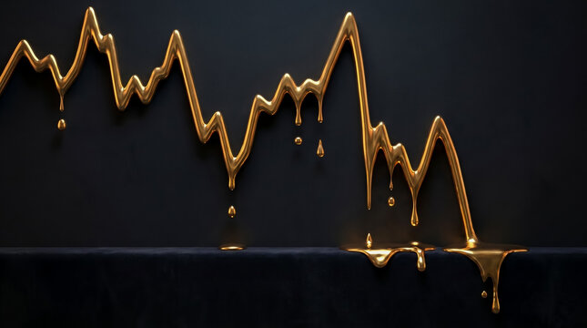Abstract melting gold financial graph symbolizing market decline and economic instability