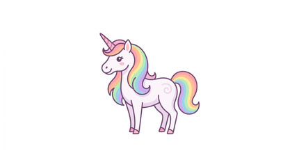 Cute cartoon unicorn with rainbow mane and tail. © Wazakunf