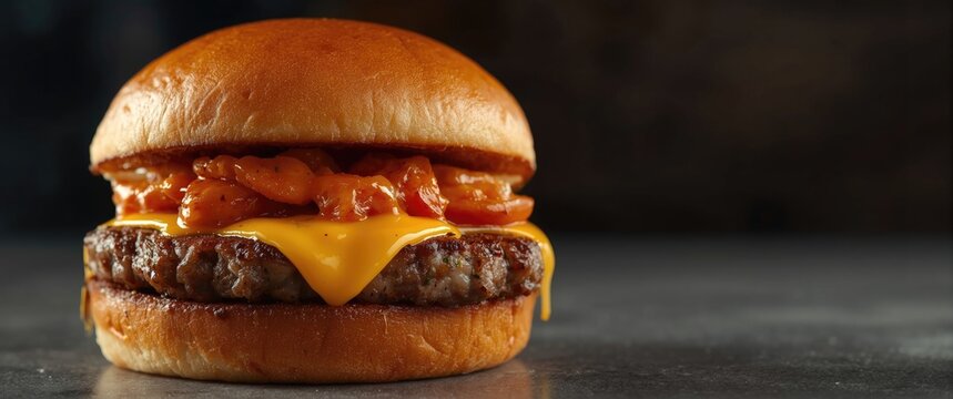 Fresh zinger burger loaded with cheese and copy space for text overlay