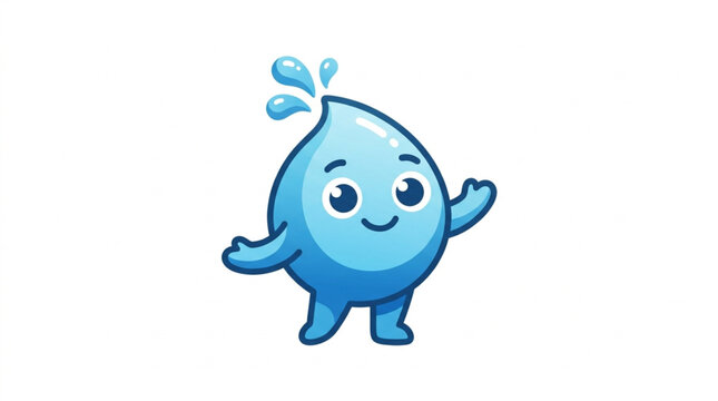 Cute cartoon water drop character waving hello.