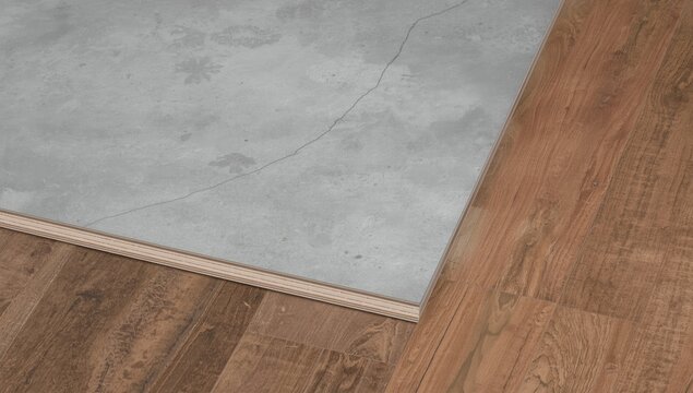 Concrete floor renovation featuring SPC vinyl and wooden floor installation