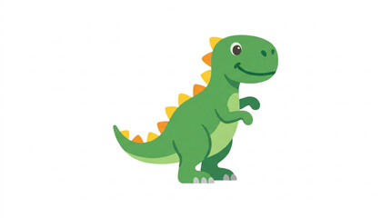Cute Green Cartoon Dinosaur Standing on White Background. © Wazakunf