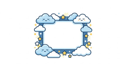 Obraz premium Cute Kawaii Clouds and Stars Border Frame.