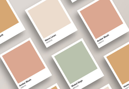 Color Swatch Polaroid Template for Brand Guide Mockups, Pantone Colour Palette Card Presentation