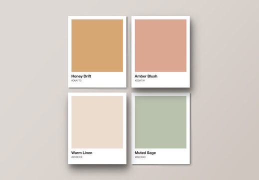 Color Swatch Polaroid Template for Brand Guide Mockups, Pantone Colour Palette Card Presentation