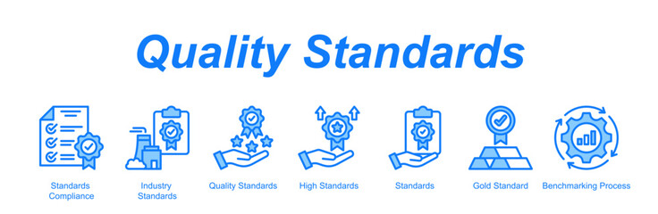Quality Standards banner web icon vector illustration concept with an icon of business with icon of Standards Compliance, Industry Standards, Quality Standards, High Standards, Standards, Gol. © galangfr