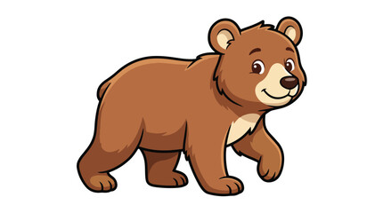 Obraz premium Cute cartoon brown bear walking on white background with happy expression