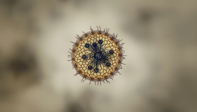 Focused microscopy capture of a vibrant diatom cell with soft blurred copy space