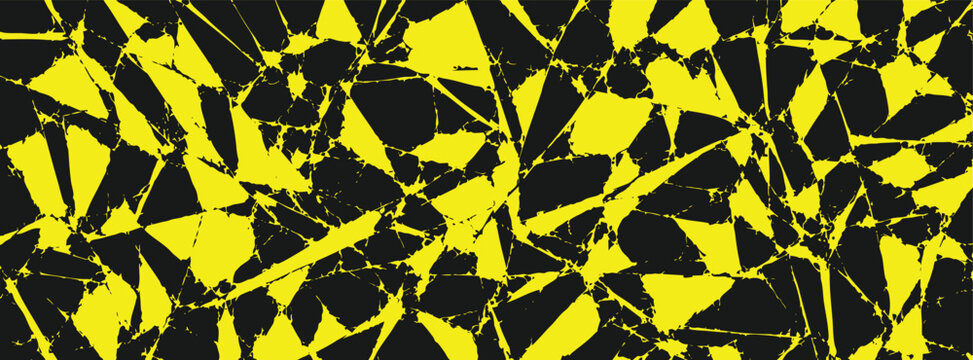 Abstract background featuring a chaotic geometric pattern of yellow shards and fragments against a solid black backdrop, creating a modern, edgy texture.