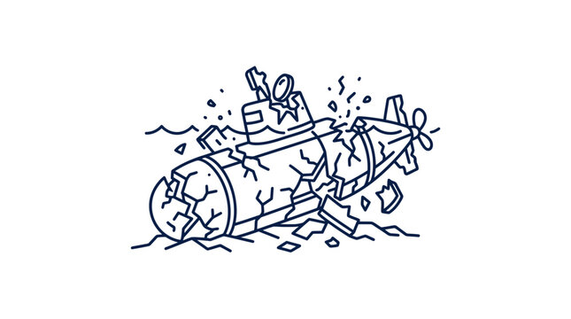 Damaged Submarine Sinking Illustration.