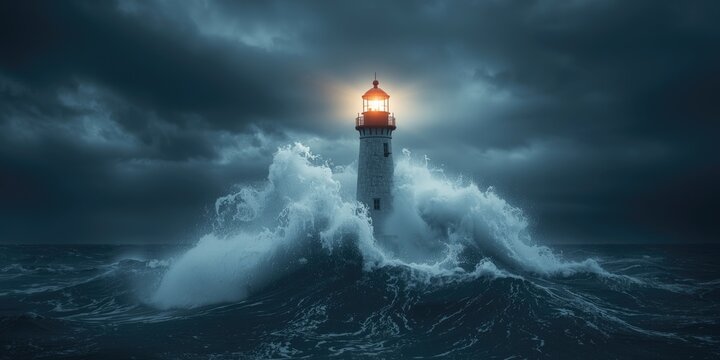 Dynamic Lighthouse Scene in a Storm Symbolizing Strength and Forward Thinking