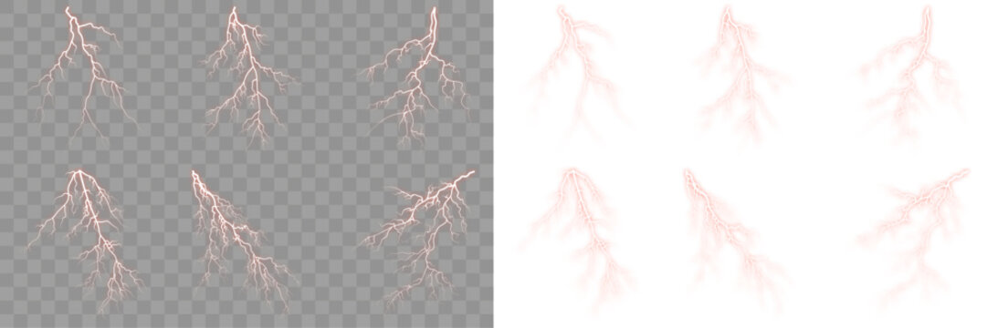 Set of thunder strike line Massive branched style, in extreme conditions.