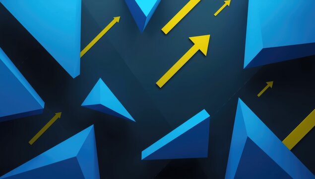Colorful geometric abstract background featuring electric blue triangles and directional arrows