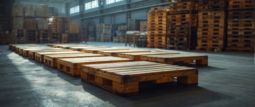 Group of timber platforms built for transporting cargo including copy space background