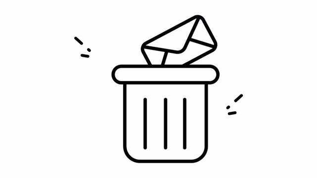Suitable for digital designs needing a sleek trash can envelope mail icon, this simple black line art illustration is versatile.