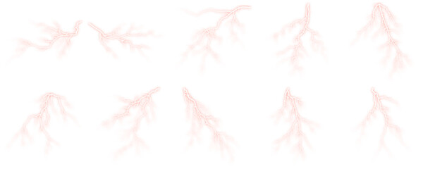 Fototapeta premium Collection of sky flash silhouette Realistic electric glowing, as powerful weather.