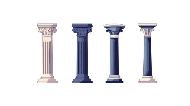 Pixelated artwork showcasing four unique ancient columns with distinct capitals and bases