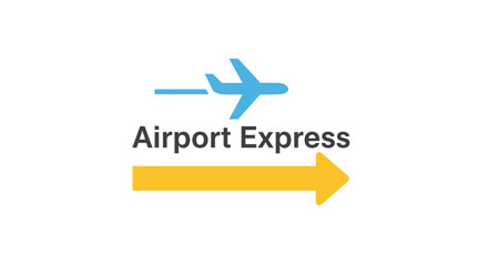 Airport Express Logo: Airplane Flying Over Text with Yellow Arrow © abu