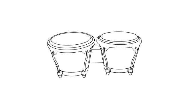 Bongo drums outline illustration, musical instrument, percussion, isolated on white