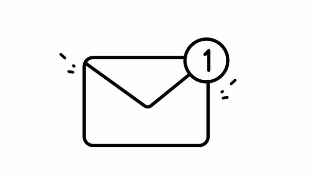 Envelope notification icon suitable for email apps, message alerts, or digital designs. Black and white line art with numeral one.