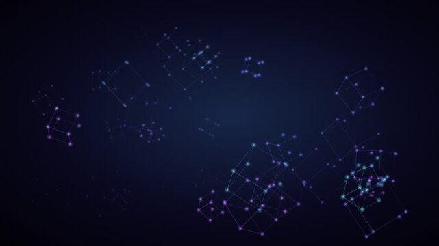 Abstract 3D wireframe cubes floating in a dark digital space