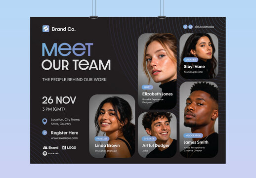 Meet The Team Event Poster & Company Org Chart Template in Landscape Layout