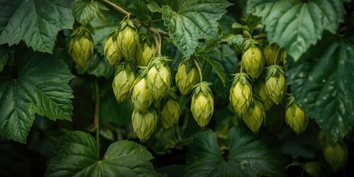 Fresh botanical scene with vibrant hops and rich green leaves