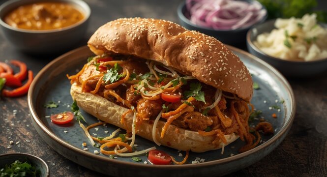 Delicious misal pav serving with spicy sprouts curry and fresh chutney