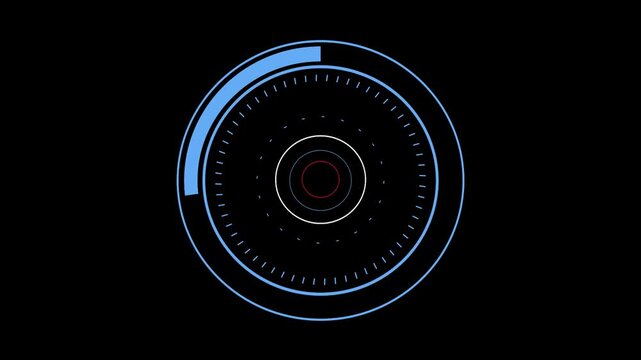 Abstract circular blue and red target with rotating progress bar in digital interface radar display on alpha channel, futuristic element for UI or HUD, seamless loop with dynamic motion graphic elemen