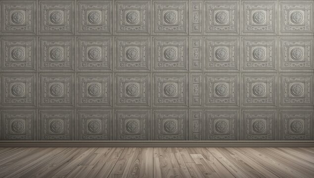 Gray classical squares decorating modern wood wall for room backdrop