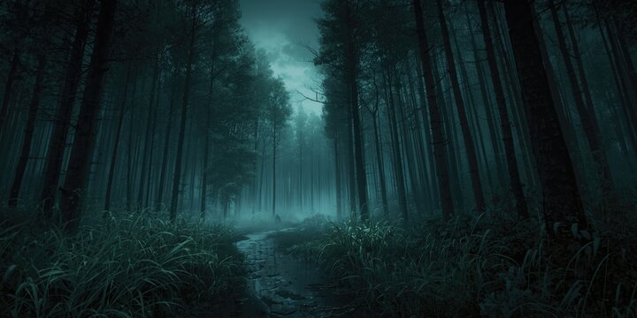 Gloom filled forest landscape with toon animation effect