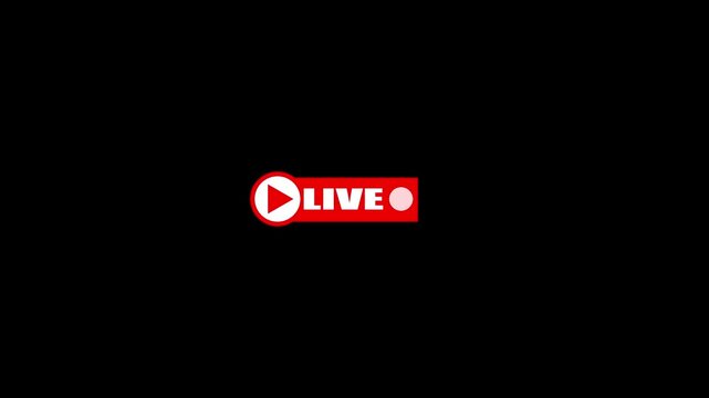 a "LIVE" streaming button. It features a red rectangular background with a white play icon (triangle) on the left and the word "LIVE" in bold white capital letters on the right. 4k video