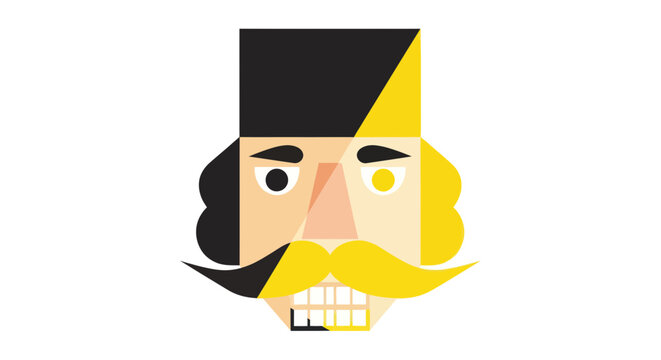 Stylized Nutcracker Face, Geometric, Minimalist, Black and Yellow Design