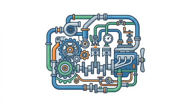 Detailed illustration of an internal combustion engine schematic.